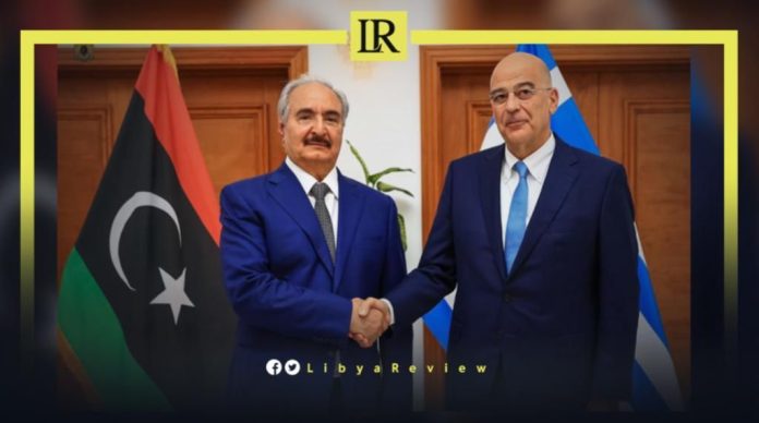 Greek Foreign Minister, Nikos Dendias and the General Commander of the Libyan National Army (LNA), Field Marshal Khalifa Haftar