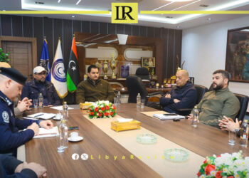 Libya’s Prime Minister Osama Hammad and Saddam Khalifa Haftar, Deputy Commander-in-Chief of the Libyan National Army during the meeting