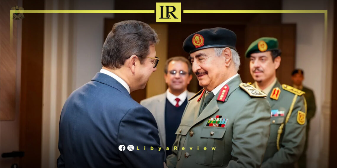 Commander-in-Chief of the Libyan National Army LNA Field Marshal Khalifa Haftar and Egypt's General Intelligence Chief, Major General Hassan Rashad